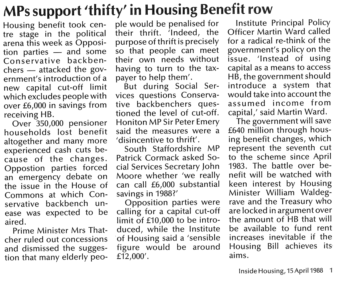 Inside Housing Insight From the archive Thatcher defends housing
