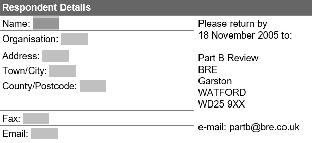 The consultation form for the 2005 review of Approved Document B