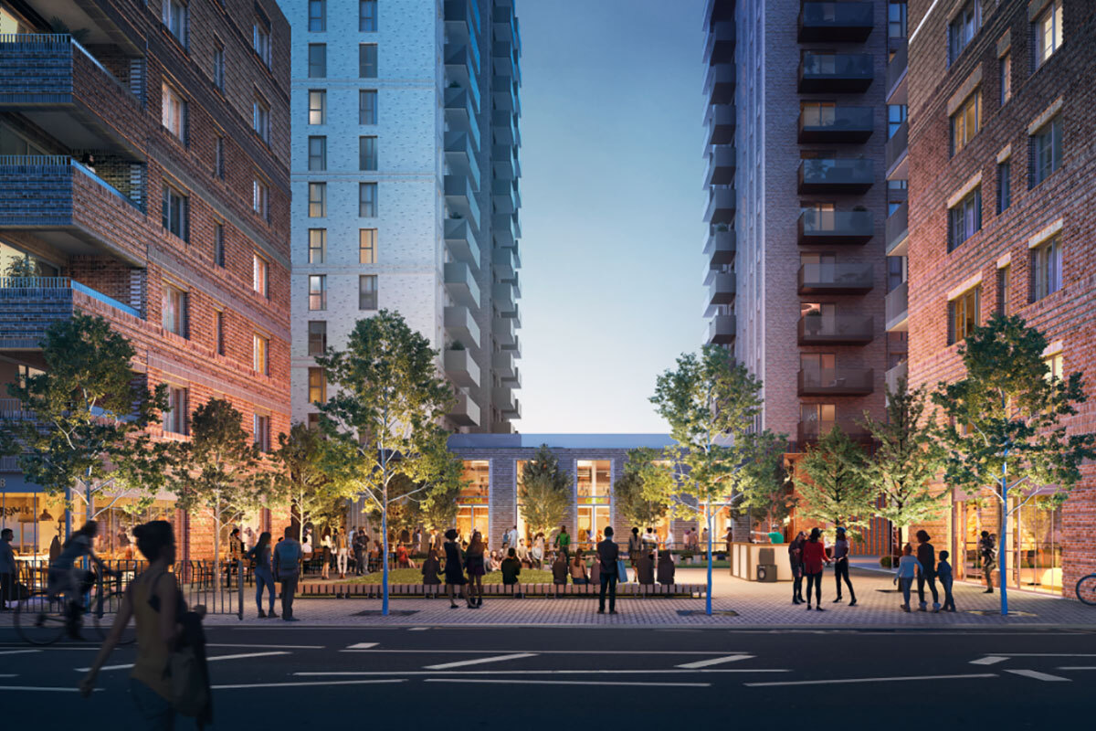 A modern urban square in the evening A modern urban square in the evening