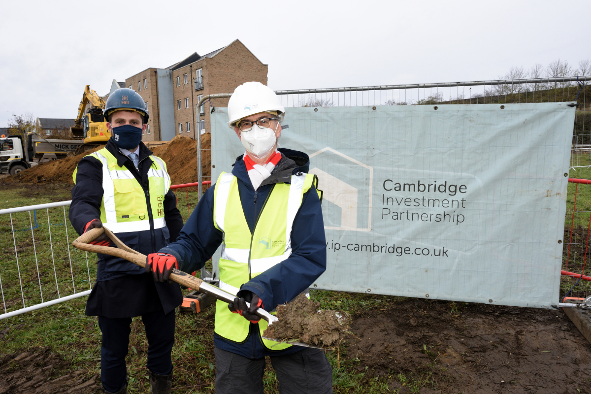 Tom Hill and Cllr Todd Jones at the groundbreaking for Orchard Park Cambridge