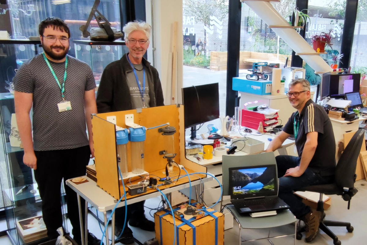 L to R - Ben Gale, Tim Stacey and Ian Hankey in Fab Lab Plymouth