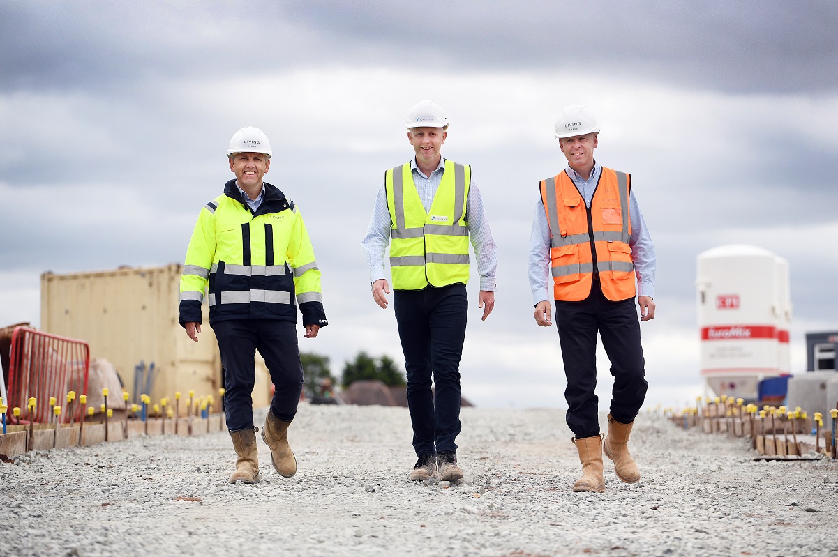 LR: Paul Breen, Managing Director of Living Space;  Matthew Crucefix, Director of Development (West and South) at Stonewater;  and Shane Robinson, Production Manager at Living Space, on the site
