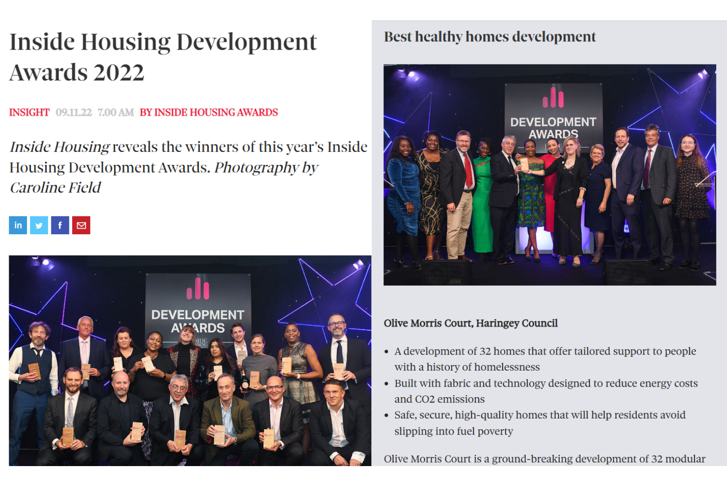 Inside Housing Development Awards - Why enter - Why enter these awards?