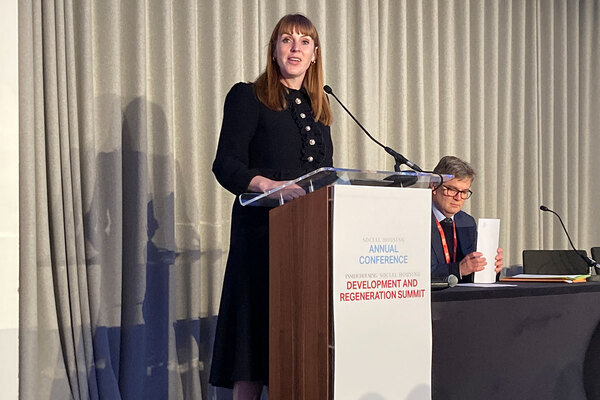 Angela Rayner discussing rent convergence and urges landlords to restart building