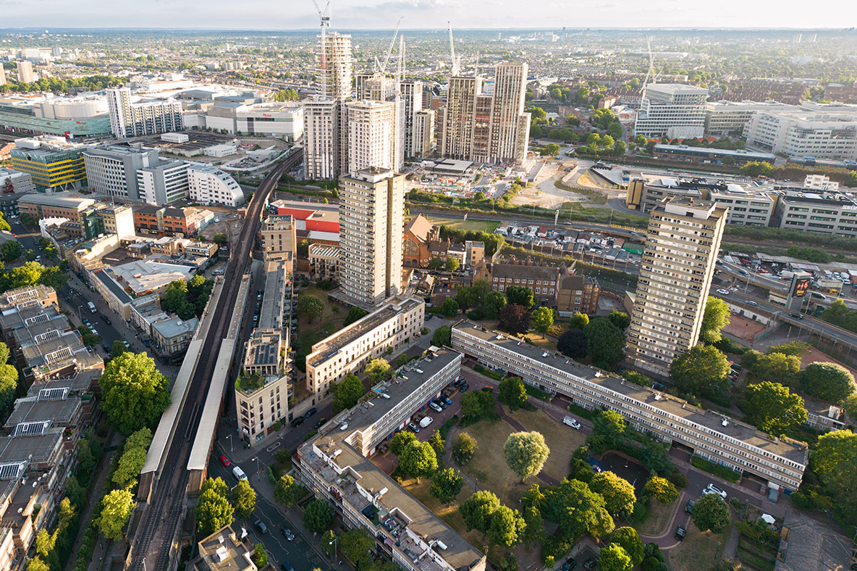 Aerial view of the Lancaster West Estate in London