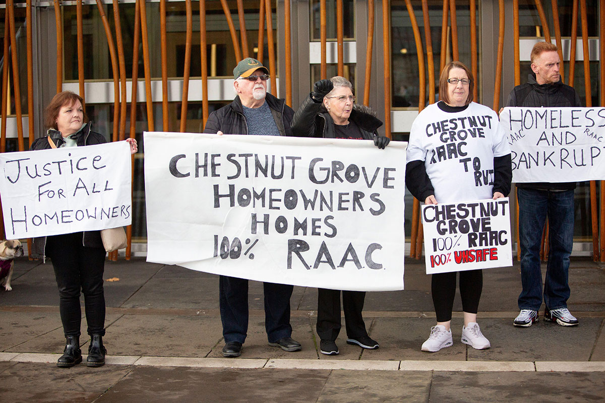 Homeowners affcted by the RAAC crisis protest outside Scottish parliament last year Homeowners affcted by the RAAC crisis protest outside Scottish parliament last year