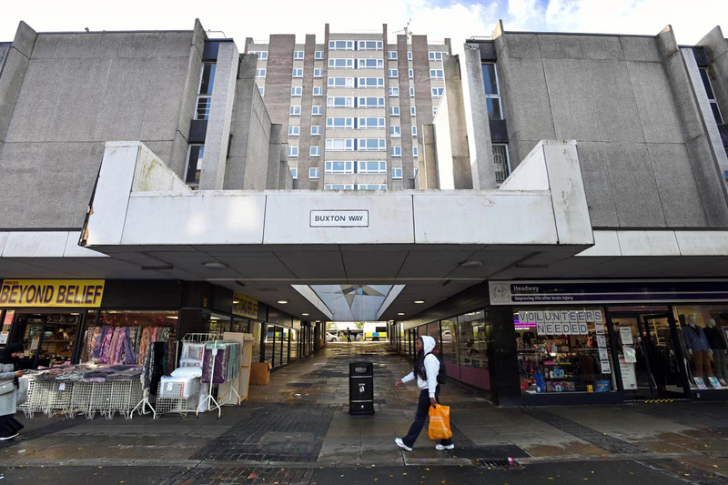 Buxton House in Huddersfield, where regeneration has been put on hold after the council could not find a contractor