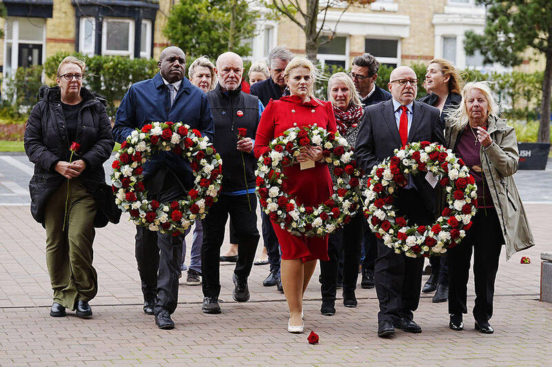 David Lammy and other public figures holding wreaths at a Hillsborough memorial David Lammy and other public figures holding wreaths at a Hillsborough memorial