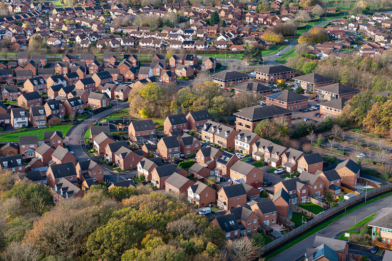 Aerial view of a housing development in Warrington Aerial view of a housing development in Warrington