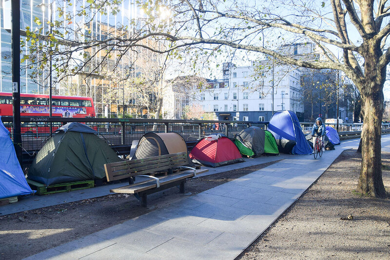 Tents on the pavement in London