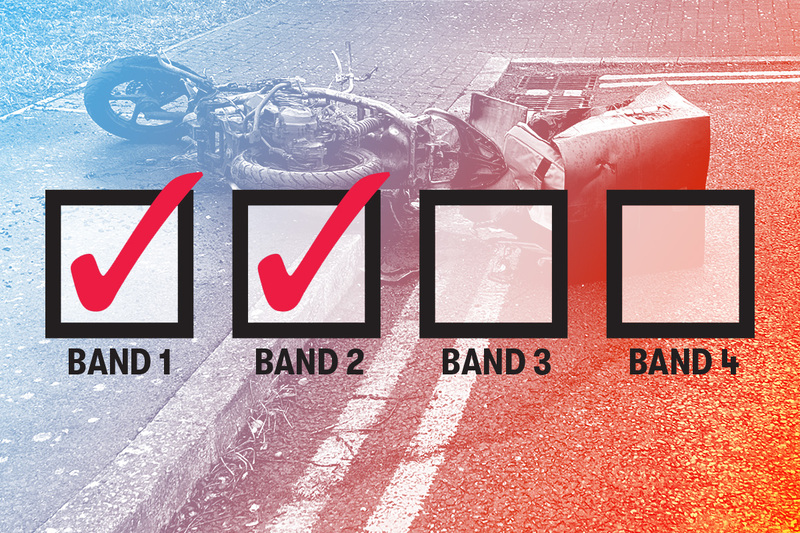 An abandoned motorbike with tick boxes overlaid; bands 1 and 2 are ticked, but not bands 3 and 4 An abandoned motorbike with tick boxes overlaid; bands 1 and 2 are ticked, but not bands 3 and 4