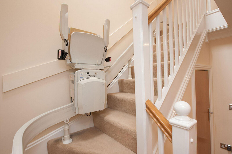 A stairlift installed in a home A stairlift installed in a home