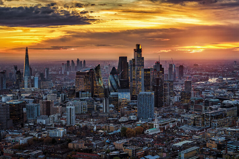 The London skyline at sunset